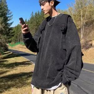 스트릿 무드 겨울티셔츠 남자 박시핏 남자긴팔티 빈티지 긴팔 티셔츠