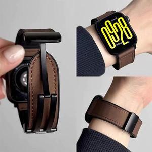 샤오미 레드미 워치 5 액티브/5 라이트용 천연 가죽+실리콘 스트랩 자석 팔찌 레드미 워치 5 액티브 벨트