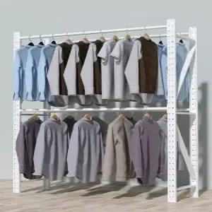 의류 행거 앵글 파이프 창고용 스탠드 의상실 매장 2단 고정식 이중봉 랙
