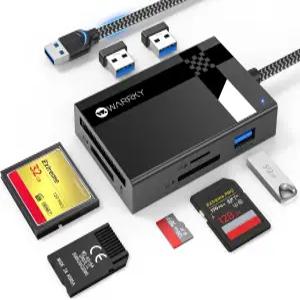 SD 카드 리더 USB 3.0 WARRKY [2.5FT 나일론 땋기 추가 포트 5Gbps] 7 in 1 메모리 마이크로SD용 마이크로
