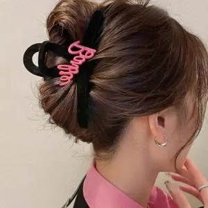 핫핑크 머리집게 헤어집게핀 레터링 벨벳 대형 집게핀 헤어핀 머리핀