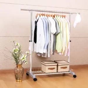이동식 선반행거 1단(폭90-140cm높이) 조절 가능 옷걸이 정리 용품 수납 크롬 바퀴