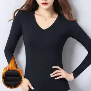 스판 겨울 긴팔티 기모티셔츠 이너티 브이넥 V넥 캐주얼티셔츠 여성티셔츠