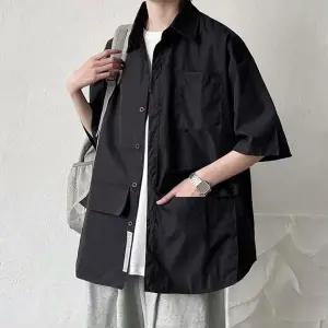 린넨반팔셔츠 남성 오버핏 반팔 셔츠 포켓 포인트 무지 스타일리쉬