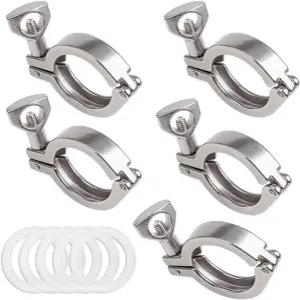 CBTONE 5 팩 1.5 트라이 클램프 스테인리스 스틸 304 싱글 핀 헤비 듀티 날개 너트 및 실리콘 개스킷 포함