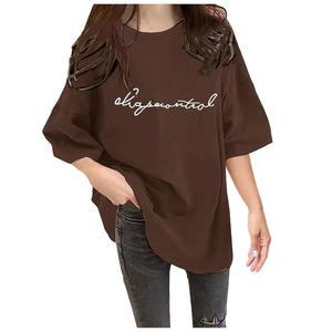 [Gabrioir] 티셔츠 여성 반팔 넉넉한 셔츠 큰 사이즈 세련된 옷 날씬함 귀엽다 블라우스 체형커버 롱 기장 상의 봄 여름가을 무지 튜닉 룸웨어 오버핏