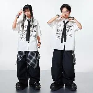 댄스복 방송 아이돌 무대 의상 힙합 댄스 흰색 반바지 셔츠 배기 바지 드럼 재즈 공연 의류 그룹 스트리트