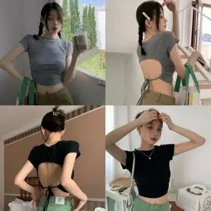 오버백트임티 반팔 여름 포인트 뒷트임 끈 등 민소매 맨투맨 베이직티셔츠 후드 루즈티 반팔 쉬폰티