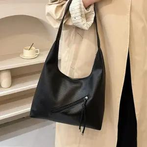 사선지퍼 디테일 레더백 매듭끈 포인트 데일리 숄더백