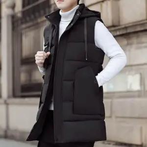 후드 하이넥 패딩조끼 코디 캐주얼 아우터 베스트 롱 두툼한 남자 [fB28F66]