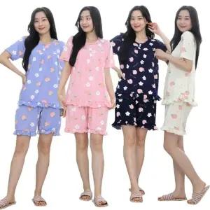 여성 쿨 냉감 아이스 프릴 잠옷 반팔 세트 복숭아 실내복 파자마 주니어