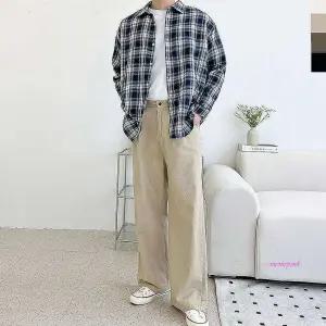 남성와이드 사계절핀턱 하의 반밴딩 남자 세미 면바지 팬츠 코튼 뒷밴딩mno709