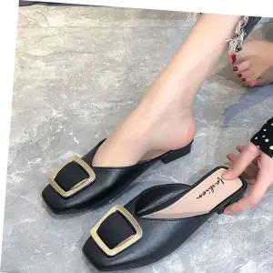 여성 스퀘어 포인트 럭셔리 블로퍼 뮬슬리퍼 샌들