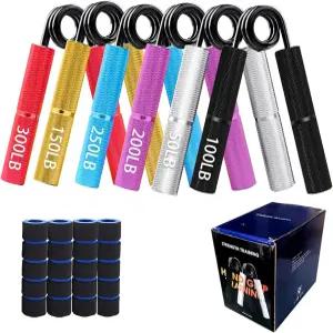 그립 강화기 세트 6팩 메탈 핸드 홈 미끄럼 포함 헤비 테이프 50300LBS 듀티 트레이너 짐 방지 6롤