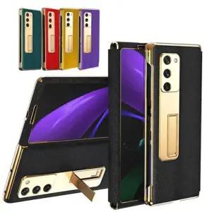 유니블링 갤럭시 Z폴드 2 3 4 골드 프레임 가죽 거치대 케이스