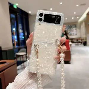 유니블링 갤럭시 z플립 z폴드 2 3 4 5 자개 진주 스트랩 케이스