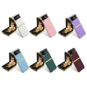 유니블링 갤럭시 z플립4 골드프레임 슬림 범퍼 보호 가죽케이스