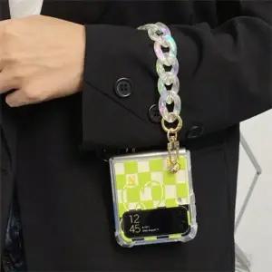 유니블링 갤럭시 z플립3 스마일 진주 자개 체인 스트랩 케이스