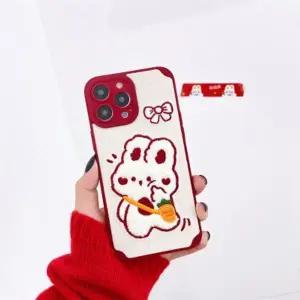 유니블링 아이폰 14 13 12 11 토끼 뽀글이 자수 실리콘 케이스