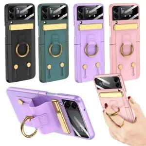 유니블링 갤럭시 z플립4 골드 링 밴드 스트랩 풀커버 케이스