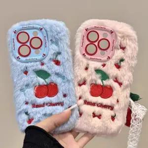 유니블링 아이폰 16 15 14 13 12 체리 리본 스트랩 퍼 케이스