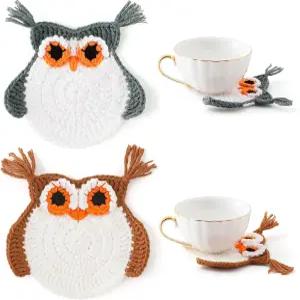 베인 오크 플라워 크로셰 코스터 수제 부케 담요 코스터와 화분이 있는 재미있는 부드러운 장식용 음료