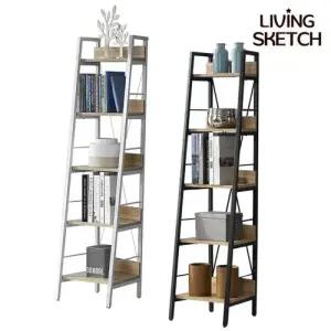 [리빙스케치] 아이디 사다리 선반 슬림 5단 책장 서재 거실 인테리어 철제책장