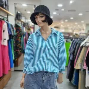 베네통/애플아울렛/레이온 혼방 소매자수 배색 셔츠형 블라우스/BABLA3531