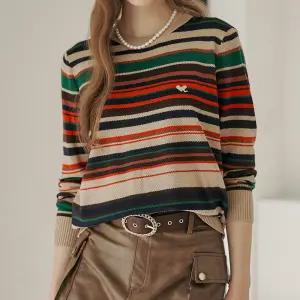[MAXZA] 멀티 스트라이프 패턴 라운드넥 니트