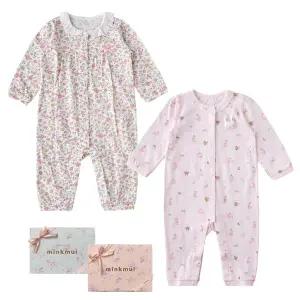 [M밍크뮤D] (쌍둥이선물)26SS 리본루루플라워뱀부우주복 실내복 (3617004109A) 출산준비물/신생아선물/배내