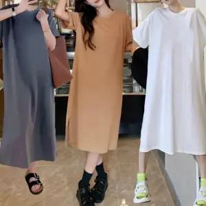 여성 여름 와이드 오버핏 부드러운 날씬 반팔원피스