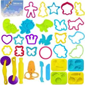 용 반죽 도구 놀이 액세서리 공룡 과일 롤러 커터 가위 및 보관함 파티용 3세용 세트 선호+