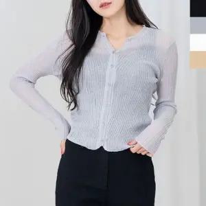 긴팔 여자여름가디건 여성 가디건 1P 린넨 골지 니트