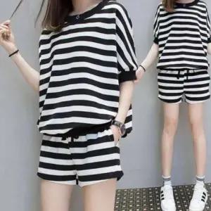 스트라이프 상하 세트 여성 반팔 반바지 트레이닝복 여름트레이닝세트