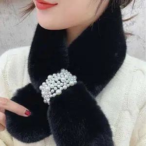 겨울여행머플러 여자 겨울 파티 연말 페이크 퍼 진주 머플러 넥 워머