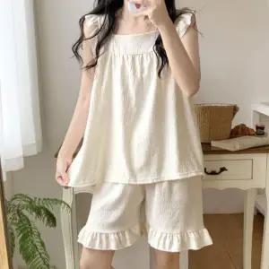 (프릴나시러블리)여성 잠옷 여름 반팔 홈웨어 파자마 밴딩 허리밴딩