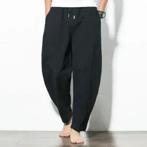 린넨 블루머 통바지 남성 밴딩 팬츠 홈웨어 밑단 트임 남자배기 치노 스판