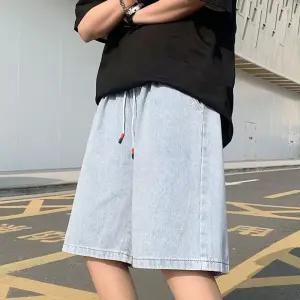 남성 허리 밴딩 와이드 트렌디 버뮤다 데님 청 반바지 남자 편한