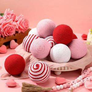 풀크리즈 발렌타인데이 장식 볼 12개, 볼용 3.15인치 레드 흰색 화이트 핑크 분홍색 황마 로프 장식 볼 꽃병 오브 트레이 필러 테이블 중앙 조각, 발렌타인 웨딩 홈데코, DIY 공예품