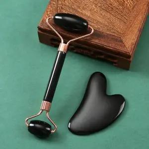 ( )얼굴 바디 승모근 리프팅 림프 순환 마사지기 롤러 페이스 괄사 제트블랙