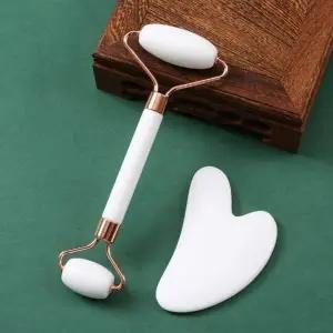 ( )얼굴 바디 승모근 리프팅 림프 순환 마사지기 롤러 페이스 괄사 골드화이트