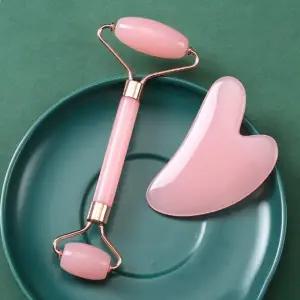 ( )얼굴 바디 승모근 리프팅 림프 순환 마사지기 롤러 페이스 괄사 베이비핑크