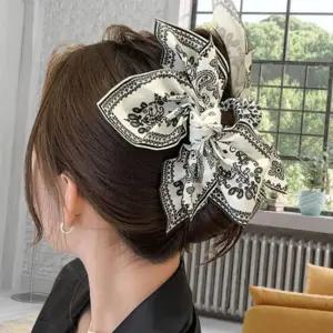 (올핀)여성 올림머리 반머리 집게핀 빅사이즈 듀얼 왕 리본 페이즐리