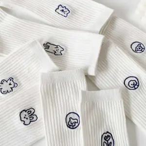 여학생 골지 중목 양말 교복 흰색 하얀 캐릭터 삭스 8켤레 세트