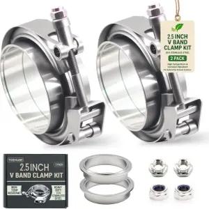 2.5인치 V 밴드 클램프 키트 - 남녀 플랜지가 있는 퀵 릴리스 2종 세트 304 스테인리스 스틸 배기 터보