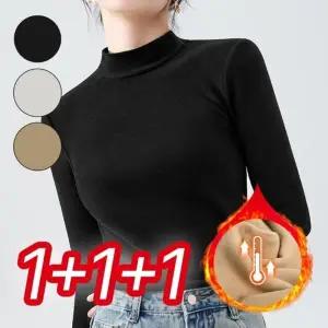 (색상 블랙화이트베이지set)여자 반목티 봄 가을 겨울 기모 이너 폴라 티셔츠 3P