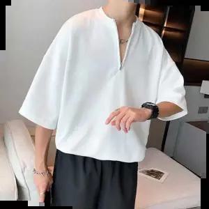 차이나카라반팔티 남자옷 선물 캐주얼 집업 반팔티 지퍼 포인트 티셔츠