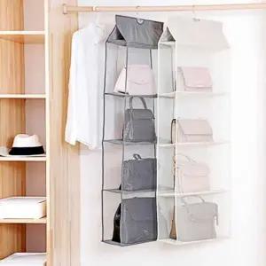 ( )투명 걸이형 4칸 가방 가방수납정리함 투명옷장정리함