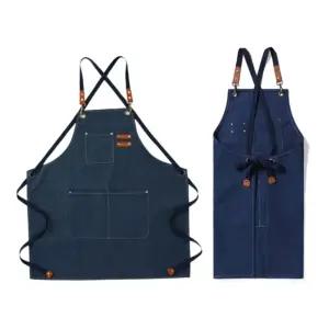 카페앞치마 공방 모던 깔끔한 네이비 바리스타 미용실 네일？？ 포켓 린넨 주방 예쁜