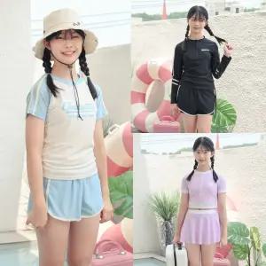 여자 청소년 주니어 하이틴 래쉬가드 반팔 원피스 수영복 자외선차단 고학년